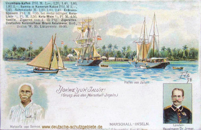 Marshall-Inseln Hafen von Jaluit. Mataafa von Samoa und Landeshauptmann Dr. Irmer.