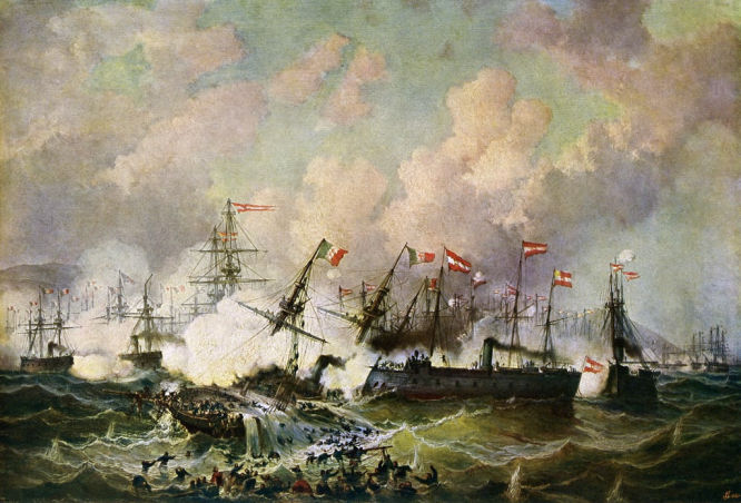 "Die Seeschlacht bei Lissa" Gemälde von Josef Püttner (1821-1881)