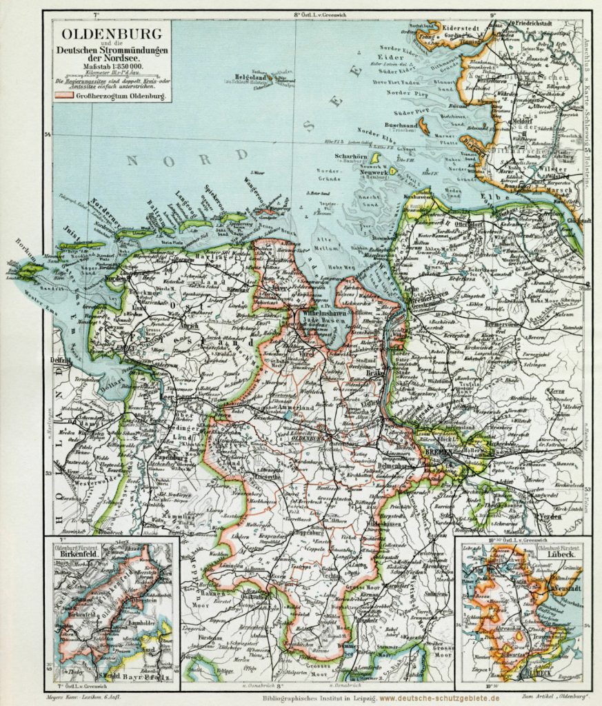 Großherzogtum Oldenburg Landkarte 1900 (Meyers Konversations-Lexikon 6. Auflage)