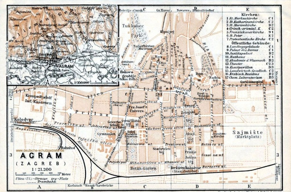 Agram Zagreb Stadtplan 1900 (Wagner & Debes Leipzig)