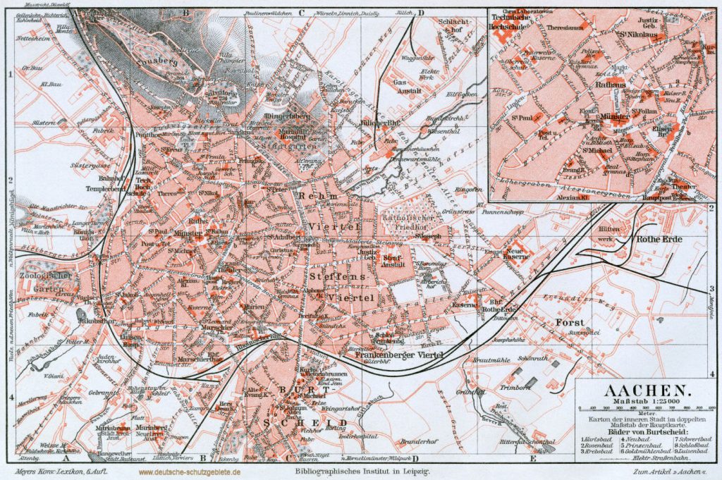 Aachen Stadtplan 1900 (Meyers Konversations-Lexikon 6. Auflage)