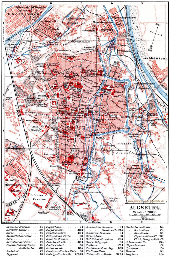 Augsburg Stadtplan 1900 (Meyers Konversations-Lexikon 6. Auflage)