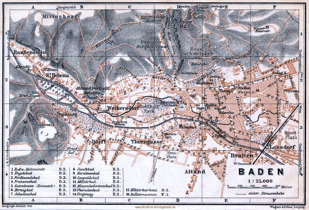 Baden bei Wien Stadtplan 1910 (Wagner & Debes Leipzig)