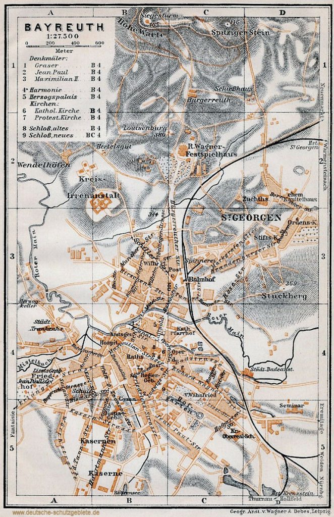 Bayreuth Stadtplan 1910 (Wagner & Debes Leipzig)