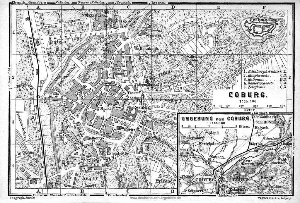 Coburg Stadtplan 1889 (Wagner & Debes Leipzig)