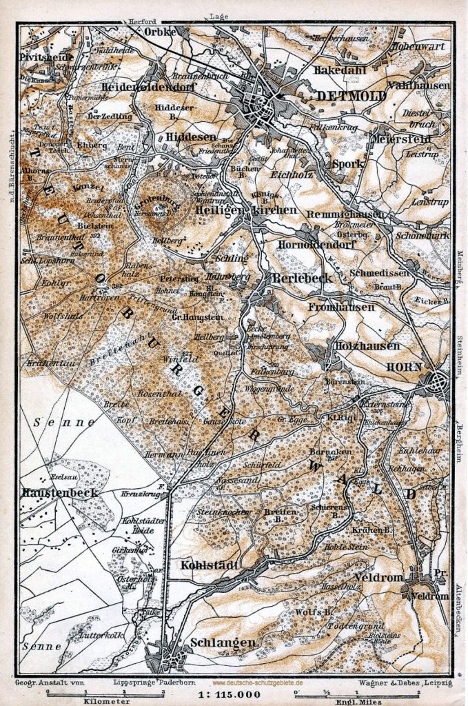 Detmold Umgebung Landkarte ca. 1910 (Wagner & Debes Leipzig)