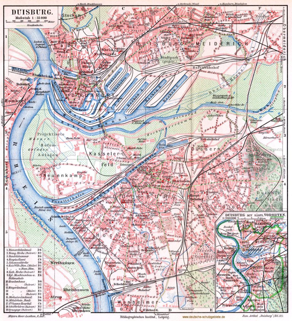 Duisburg Stadtplan 1900 (Meyers Konversations-Lexikon 6. Auflage)