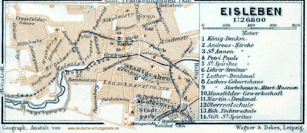 Eisleben Stadtplan 1910 (Wagner & Debes Leipzig)