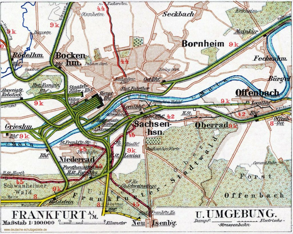Frankfurt a.M. und Umgebung (Eisenbahnkarte ca. 1905)