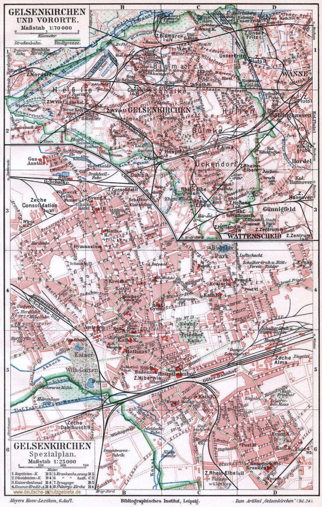 Gelsenkirchen Stadtplan 1900 (Meyers Konversations-Lexikon 6. Auflage)