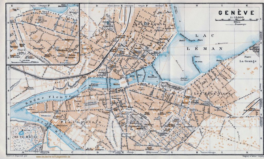 Genf Stadtplan 1910 (Wagner & Debes Leipzig)