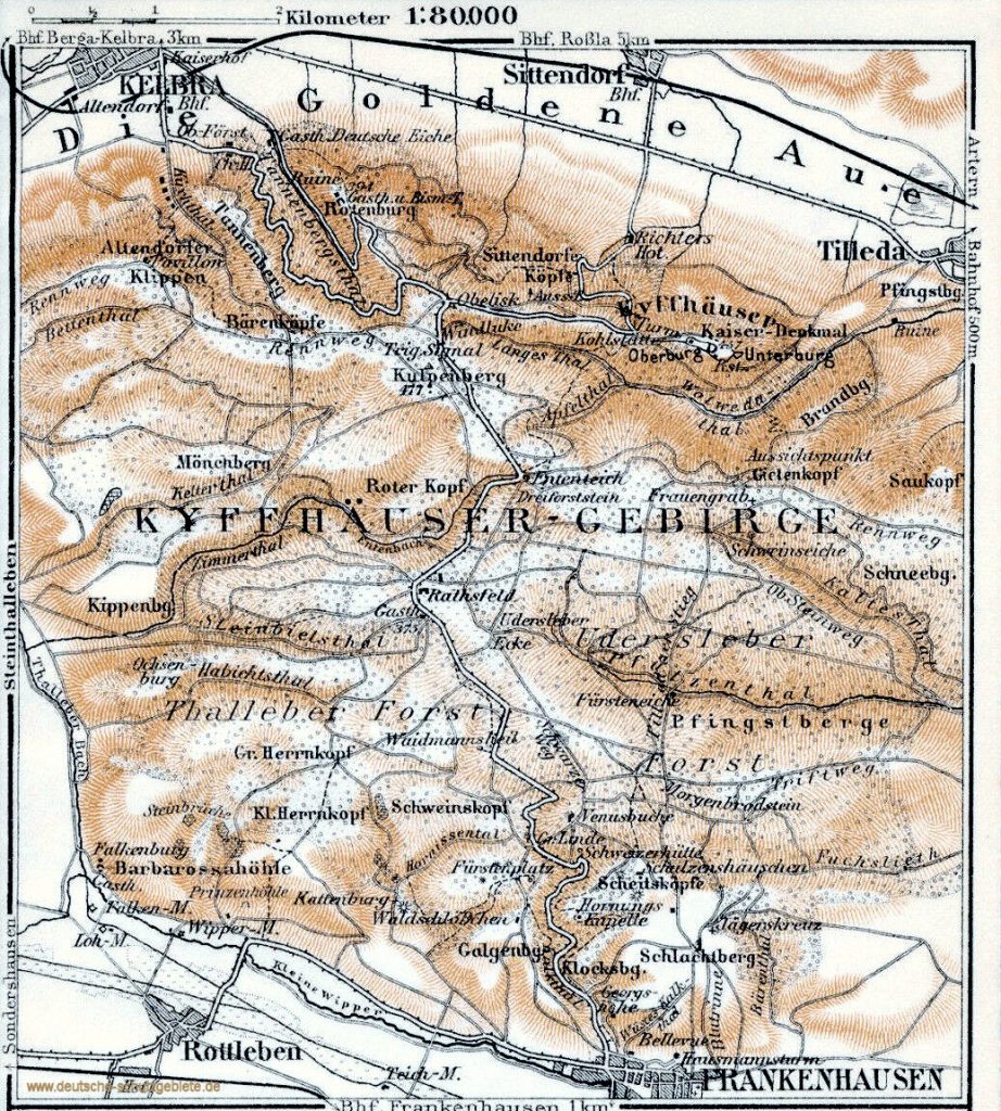 Kyffhäuser-Gebirge Landkarte 1910 (Wagner & Debes Leipzig)