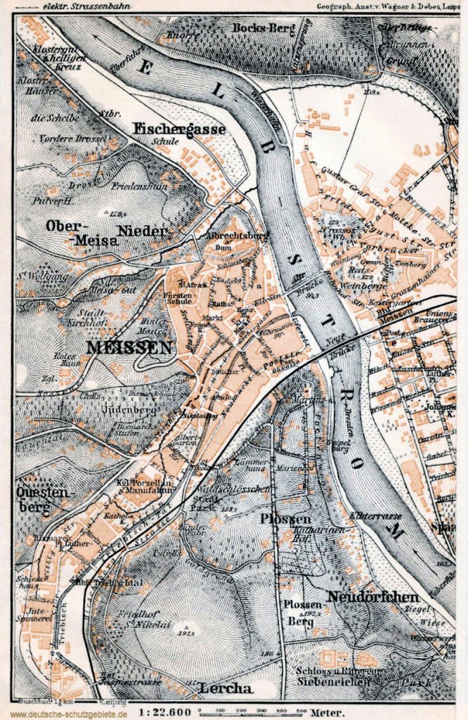 Meißen Stadtplan 1910 (Wagner & Debes Leipzig)