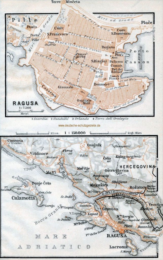 Ragusa (Dubrovnik) Stadtplan 1910 (Wagner & Debes Leipzig)