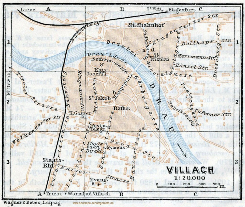 Villach Stadtplan 1910 (Wagner & Debes Leipzig)