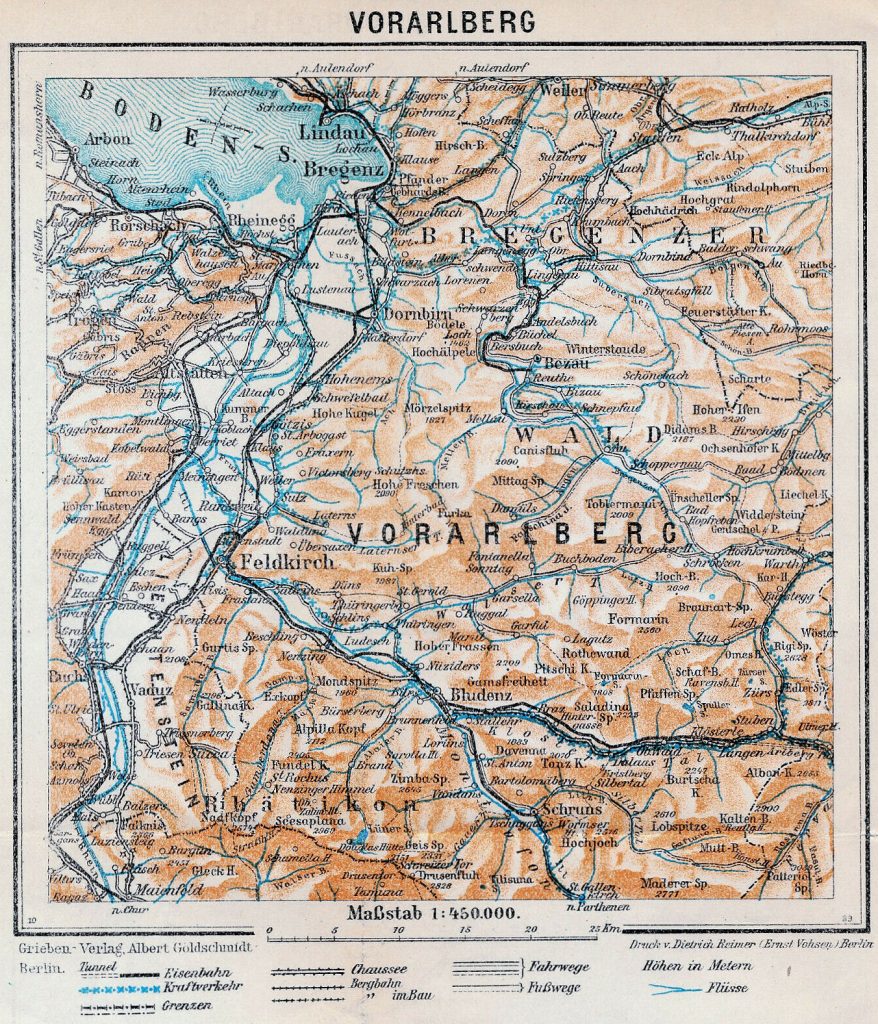 Vorarlberg Landkarte (Grieben-Verlag Albert Goldschmidt Berlin)