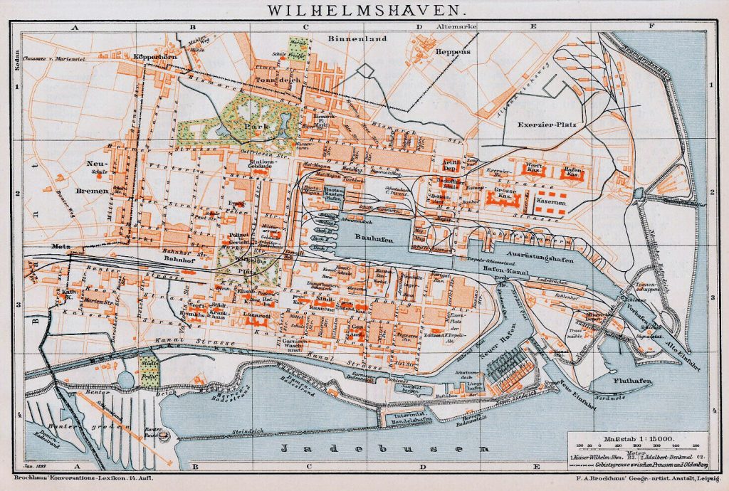Wilhelmshaven Stadtplan 1899 (Brockhaus' Konversations-Lexikon 14. Auflage)