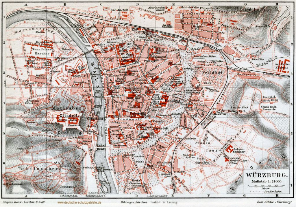 Würzburg Stadtplan 1900 (Meyers Konversations-Lexikon 6. Auflage)