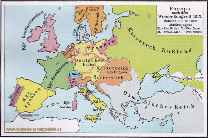 Europa nach dem Wiener Kongress 1815. (F. W. Putzgers "Historischer Schul-Atlas" 1902)