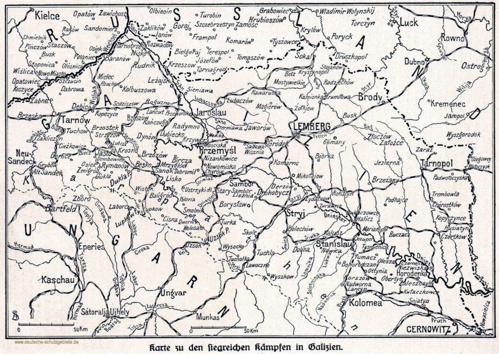 Galizien 1915 "Karte zu den siegreichen Kämpfen in Galizien"