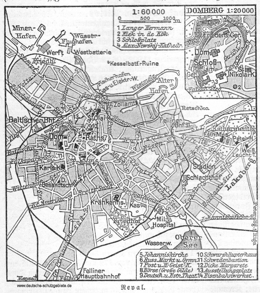 Reval (Tallinn) Stadtplan 1929. (Meyers Lexikon, Siebente Auflage).