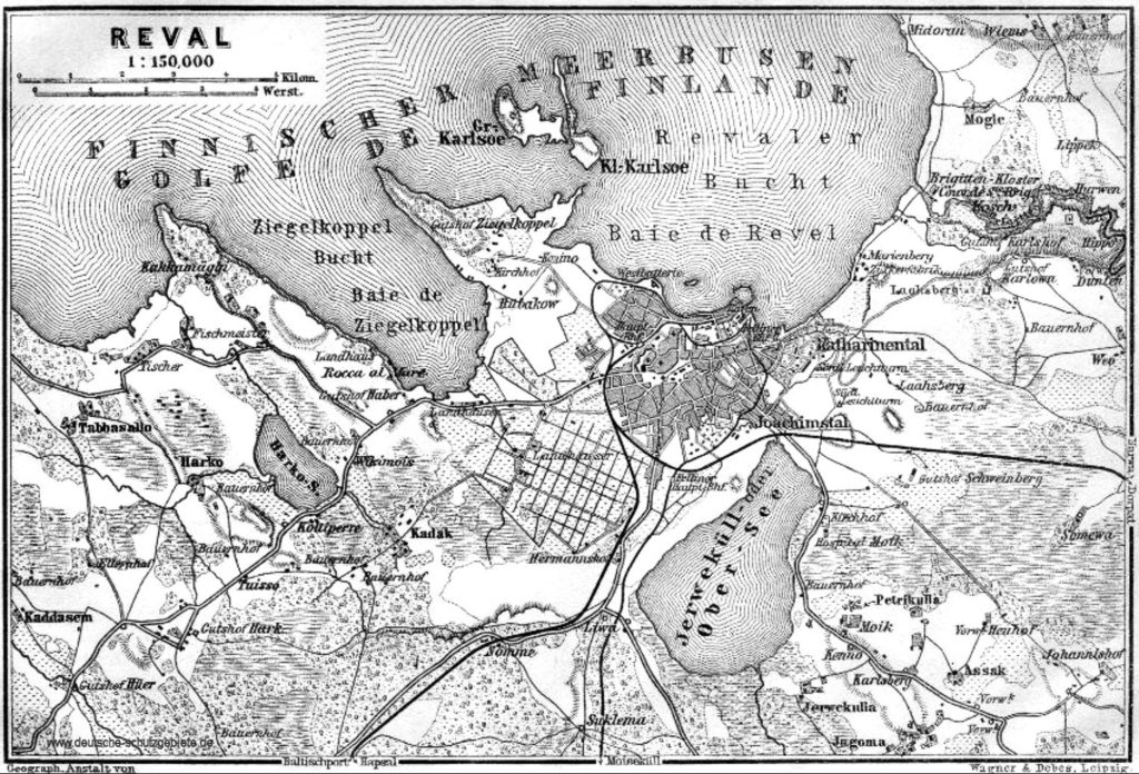Reval (Tallinn) mit Umgebung. Landkarte 1910 (Wagner & Debes Leipzig)