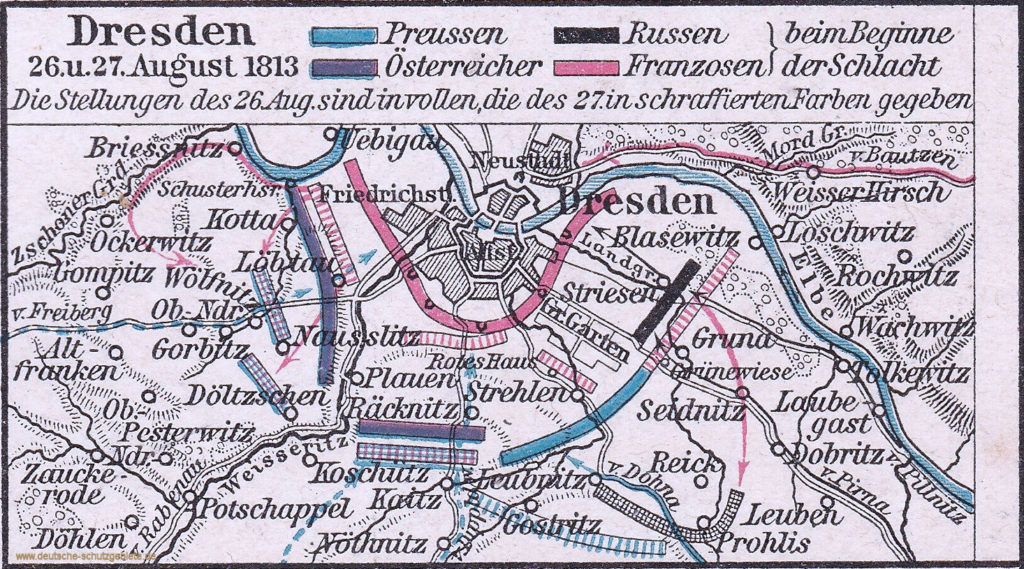 Schlacht bei Dresden 26. und 27. August 1813 (F. W. Putzgers "Historischer Schul-Atlas" 1902) 