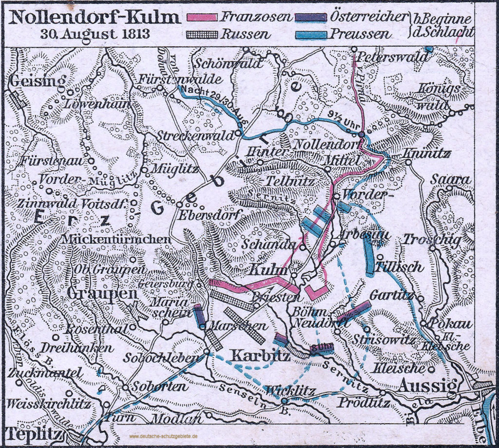 Schlacht bei Nollendorf-Kulm 30. August 1813. (F. W. Putzgers "Historischer Schul-Atlas" 1902)