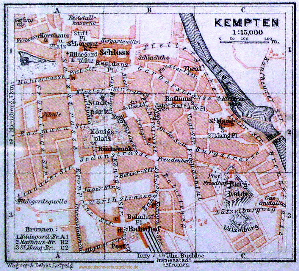 Kempten Stadtplan 1910  (Wagner & Debes Leipzig)